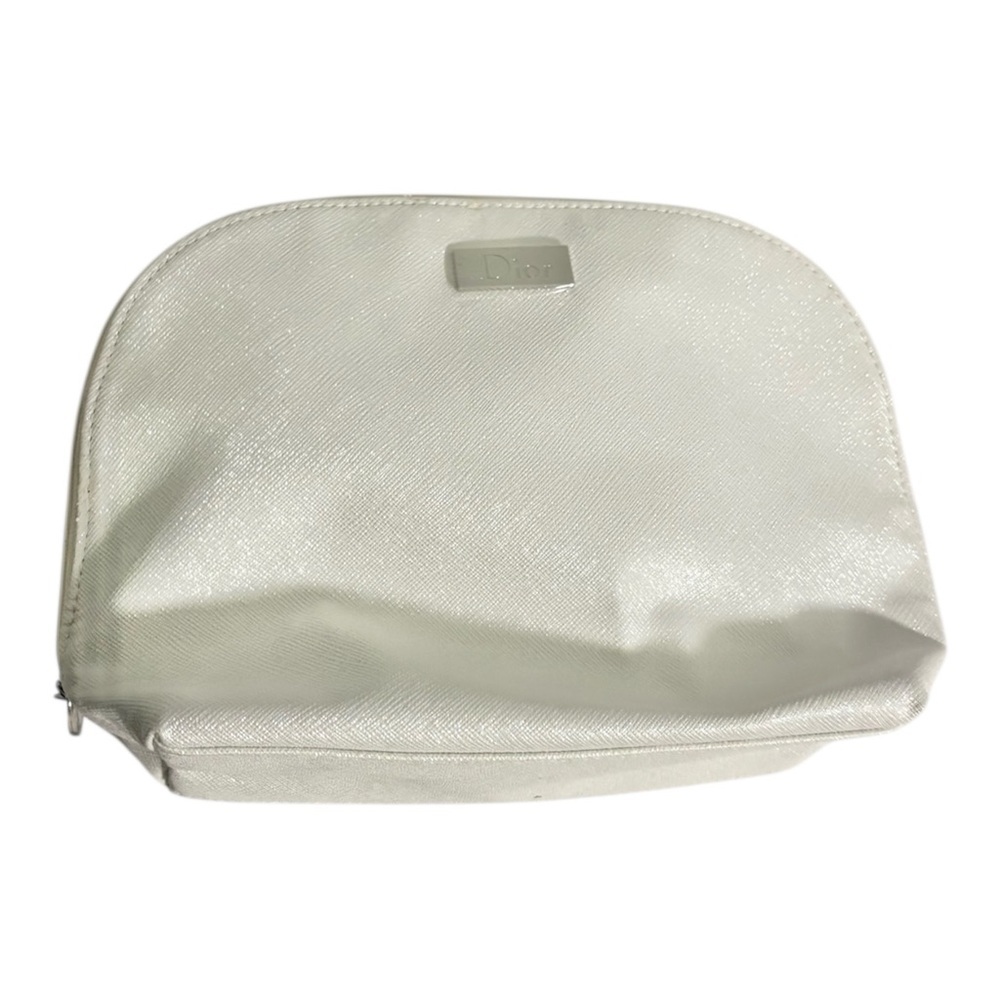 Dior Beauty Cosmetic Bag White Sparkly Zippered Small Travel Bag Clutch